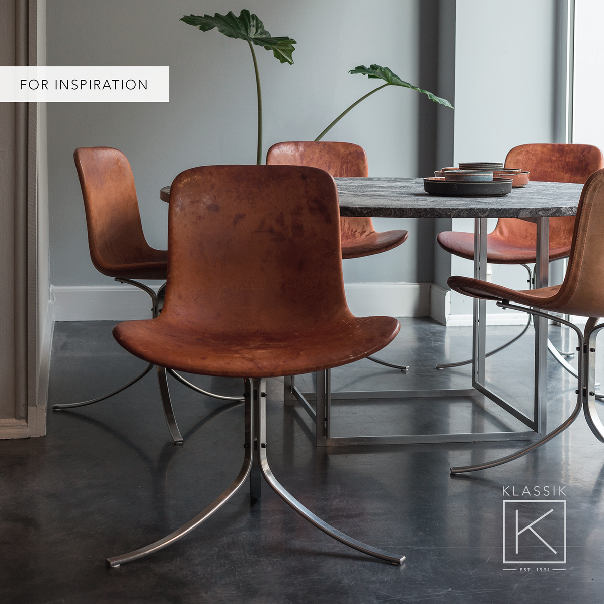 PK 9 - 'Tulip' chair in patinated leather